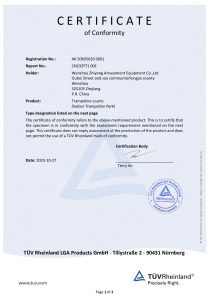 TÜV trampoline courts certificate, page 1